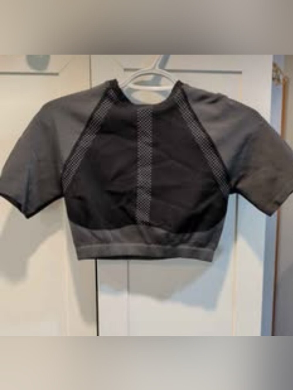 Fabletics Black and Charcoal Mesh-Panel Crop Top